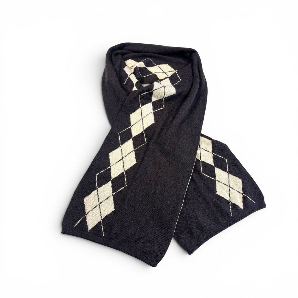 Brooks Brothers Reversible Wool Scarf Argyle Preppy Warm Outdoor Layering ITALY